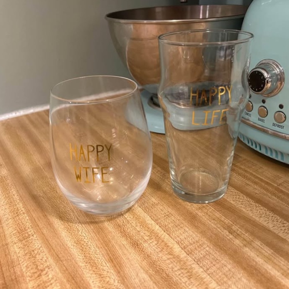Happy Wife, Happy Life Wine & Beer Drinking Glasses